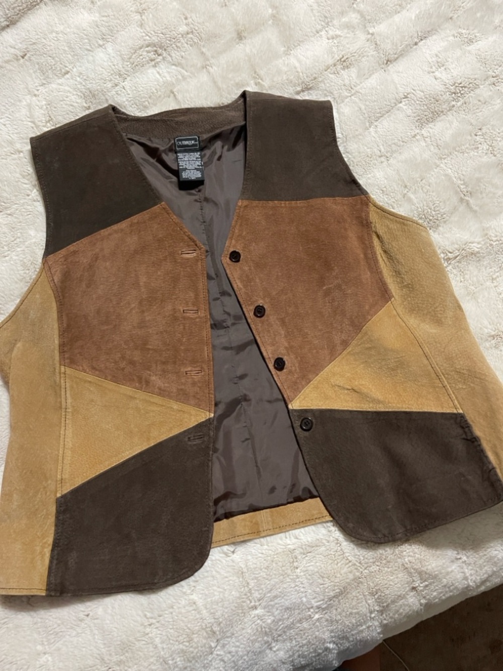 Patchwork Suede Vest - Brown/Tan